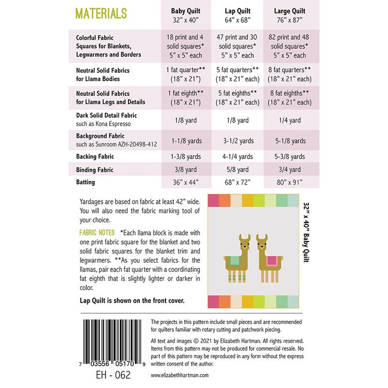 Little Llamas Quilt Pattern by Elizabeth Hartman Pattern by Elizabeth Hartman
