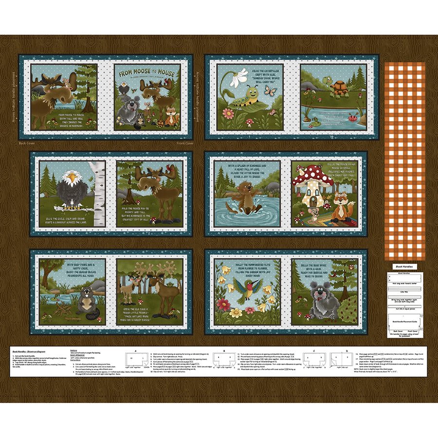 Little Readers 8 From Moose To Mouse 36" Book Panel Brown - Henry Glass from Fort Worth Fabric Studio