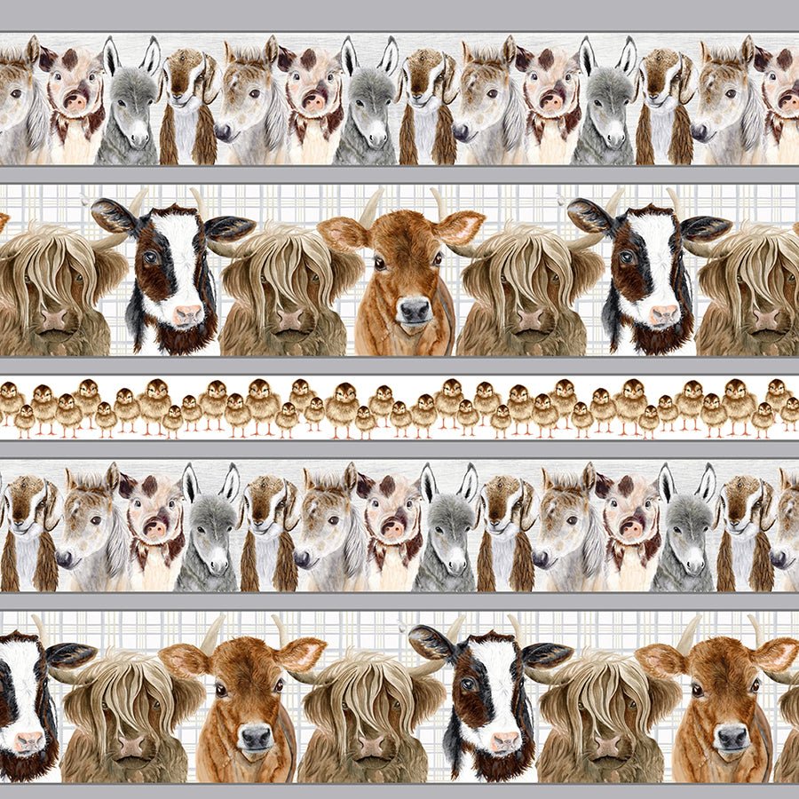 Little Seedlings Farm Stripe with Animals White - Blank Quilting from Fort Worth Fabric Studio