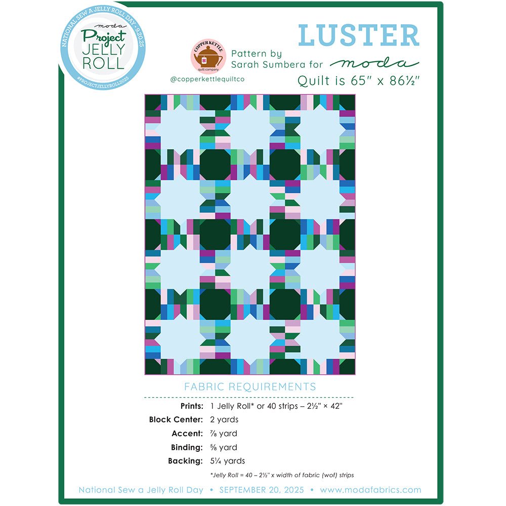 Luster Quilt Jelly Roll Pattern by Moda Free PDF - Moda from Fort Worth Fabric Studio