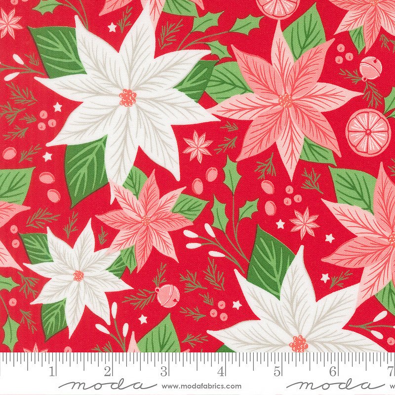 Merrily on High Poinsettia Florals Christmas Red - Moda from Fort Worth Fabric Studio