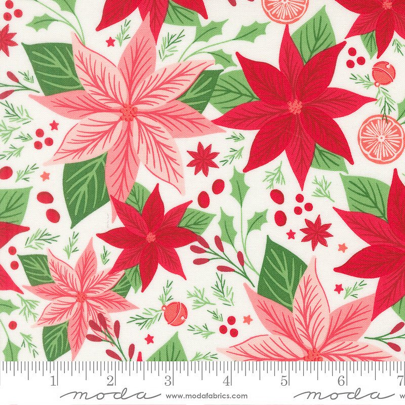 Merrily on High Poinsettia Florals Snow - Moda from Fort Worth Fabric Studio