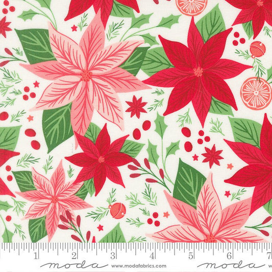 Merrily on High Poinsettia Florals Snow - Moda from Fort Worth Fabric Studio