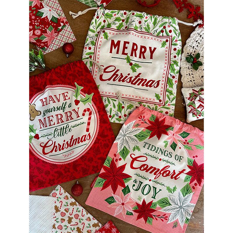 Merrily on High Set of 3 Drawstring Gift Bags by Sweetfire Road - Sweetfire Road from Fort Worth Fabric Studio