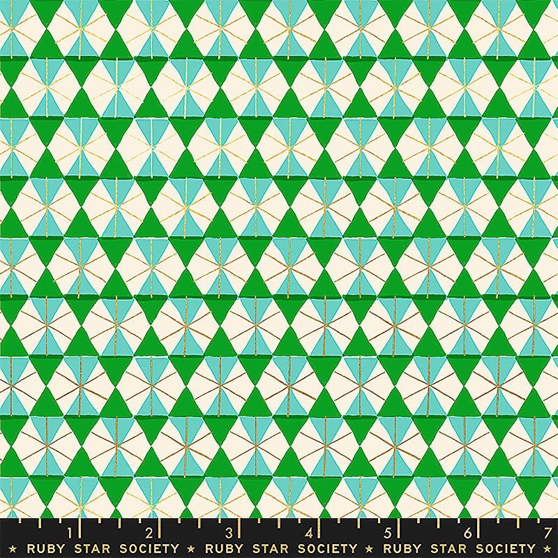 Merry Happy Geometric Plaid Verdant Metallic – Remnant 25" × 44" - Ruby Star Society from Fort Worth Fabric Studio