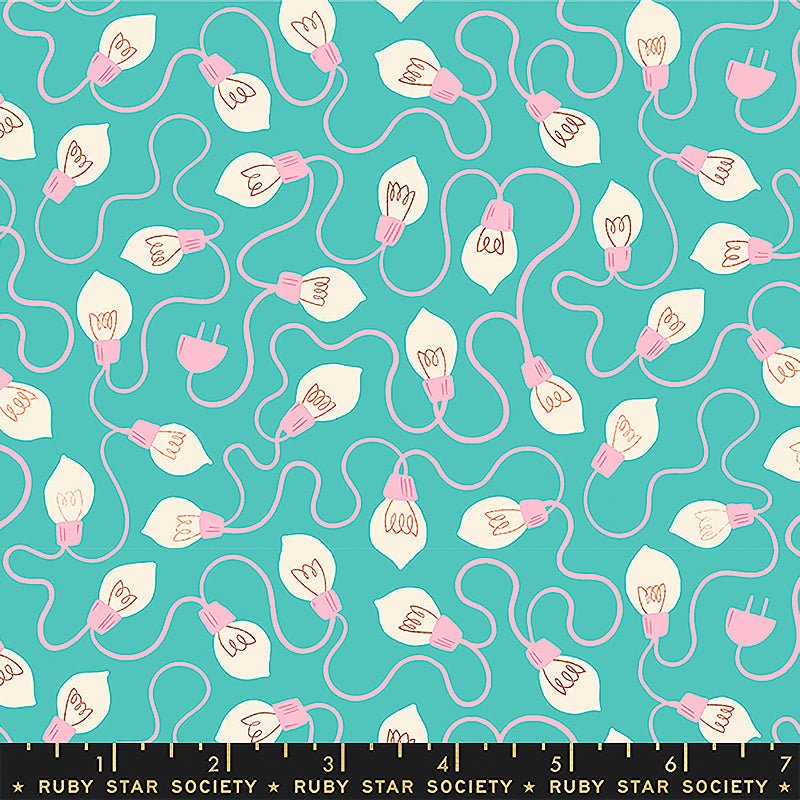 Merry Happy Light Bulbs Iceberg Metallic - Ruby Star Society from Fort Worth Fabric Studio
