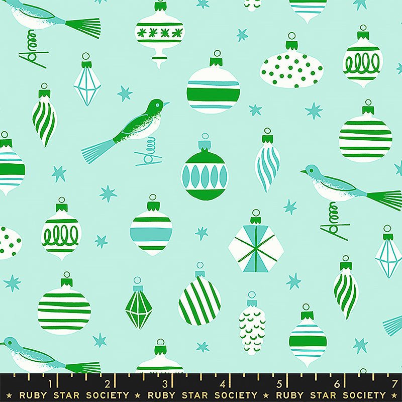 Merry Happy Ornaments & Birds Mint - Ruby Star Society from Fort Worth Fabric Studio