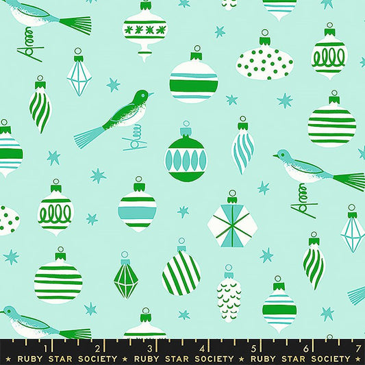 Merry Happy Ornaments & Birds Mint - Ruby Star Society from Fort Worth Fabric Studio