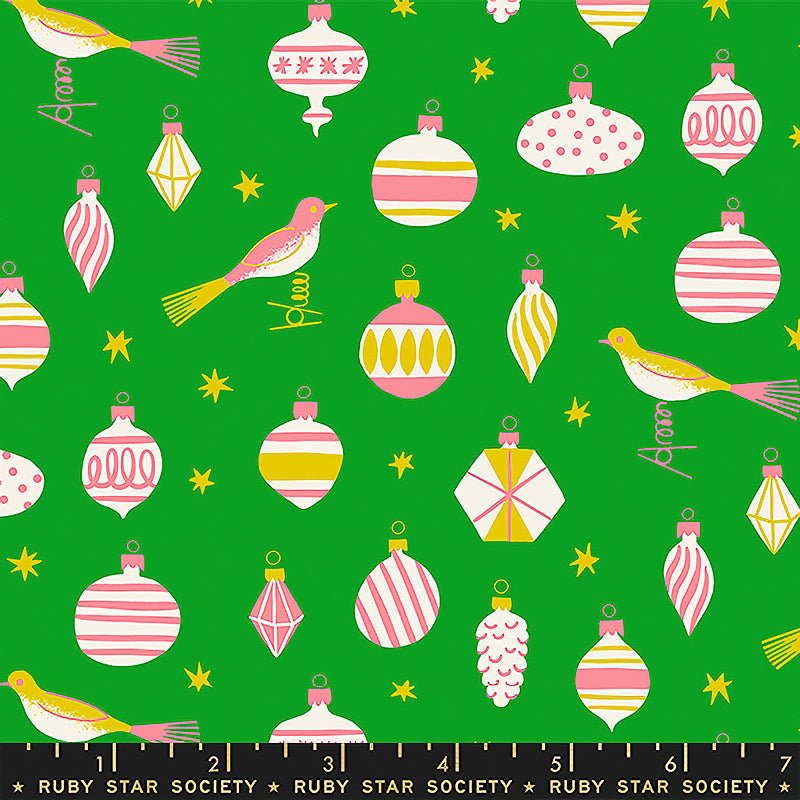 Merry Happy Ornaments & Birds Verdant - Ruby Star Society from Fort Worth Fabric Studio