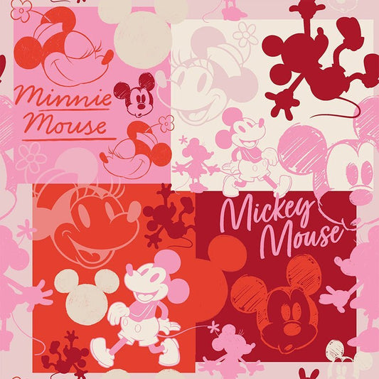 Mickey and Minnie Silhouettes Pink – Remnant 13" × 44" - Springs Creative from Fort Worth Fabric Studio