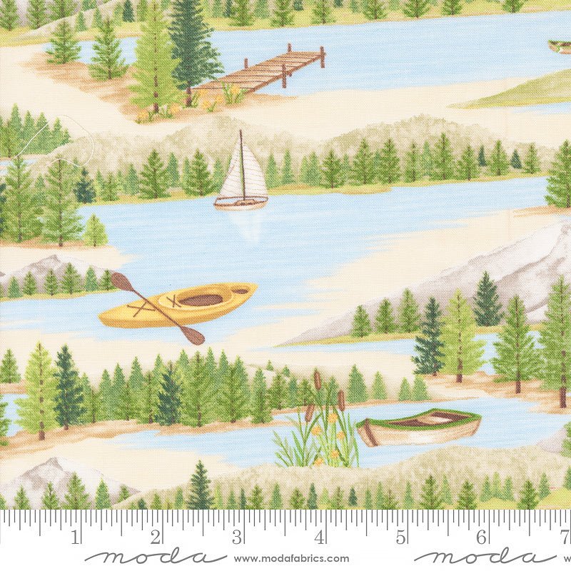 Moda On Lake Time Lake Scene Cloud White 1 Yard Cut - Moda from Fort Worth Fabric Studio