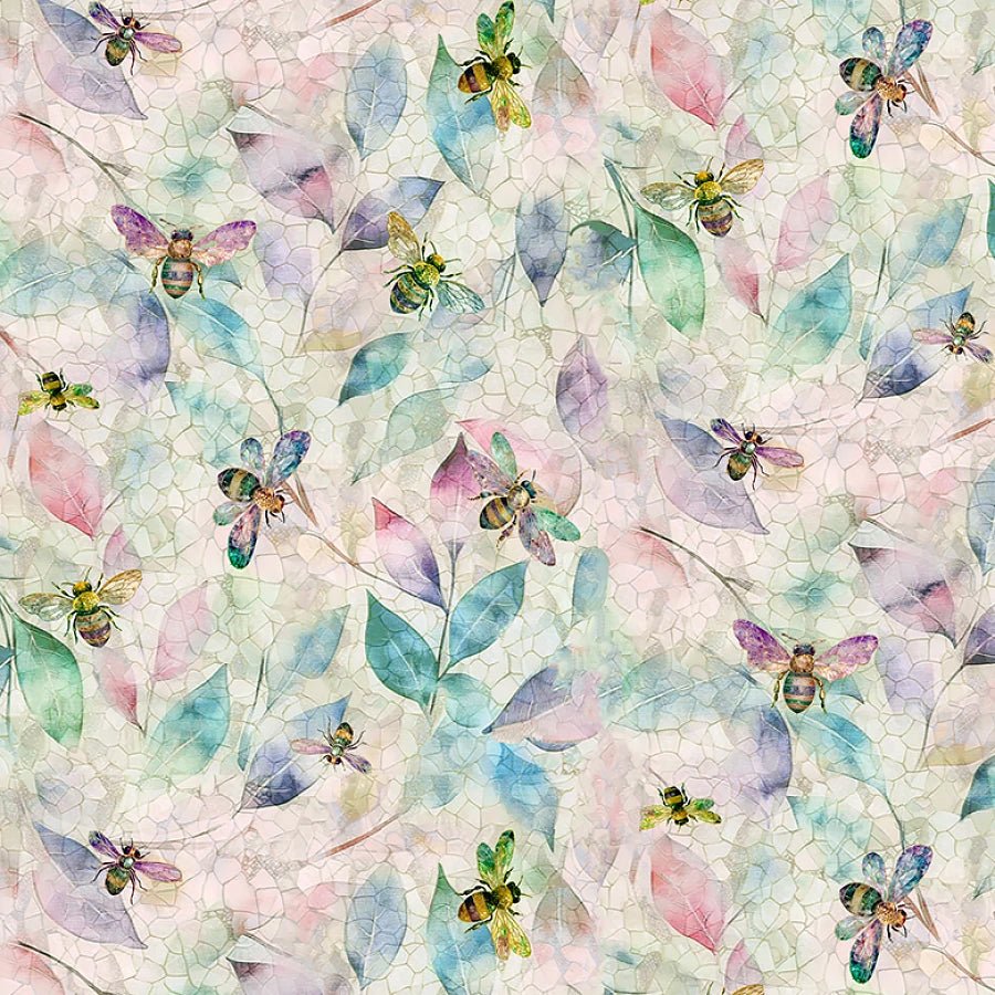 Mosaic Bee Bee on Leaves Ecru - Timeless Treasures from Fort Worth Fabric Studio