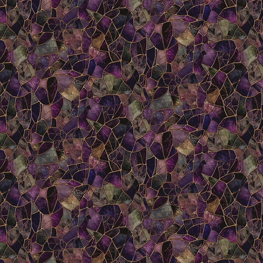Mosaic Bee Crystal Glass Purple - Timeless Treasures from Fort Worth Fabric Studio