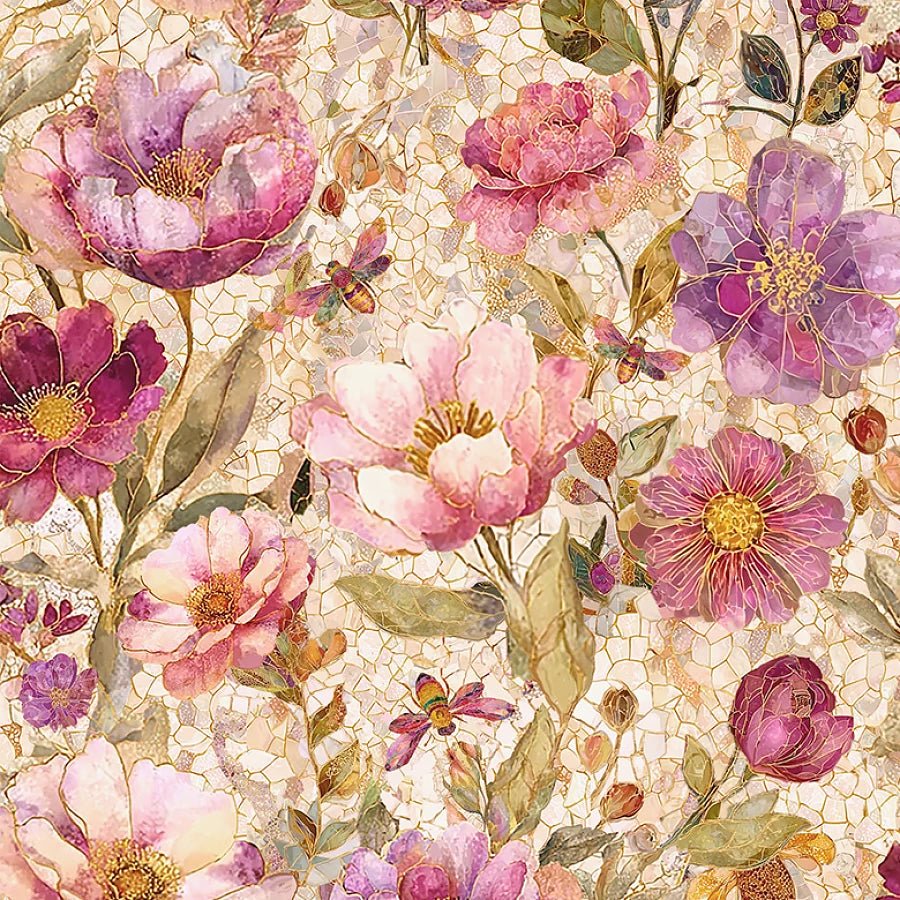 Mosaic Bee Florals Beige - Timeless Treasures from Fort Worth Fabric Studio