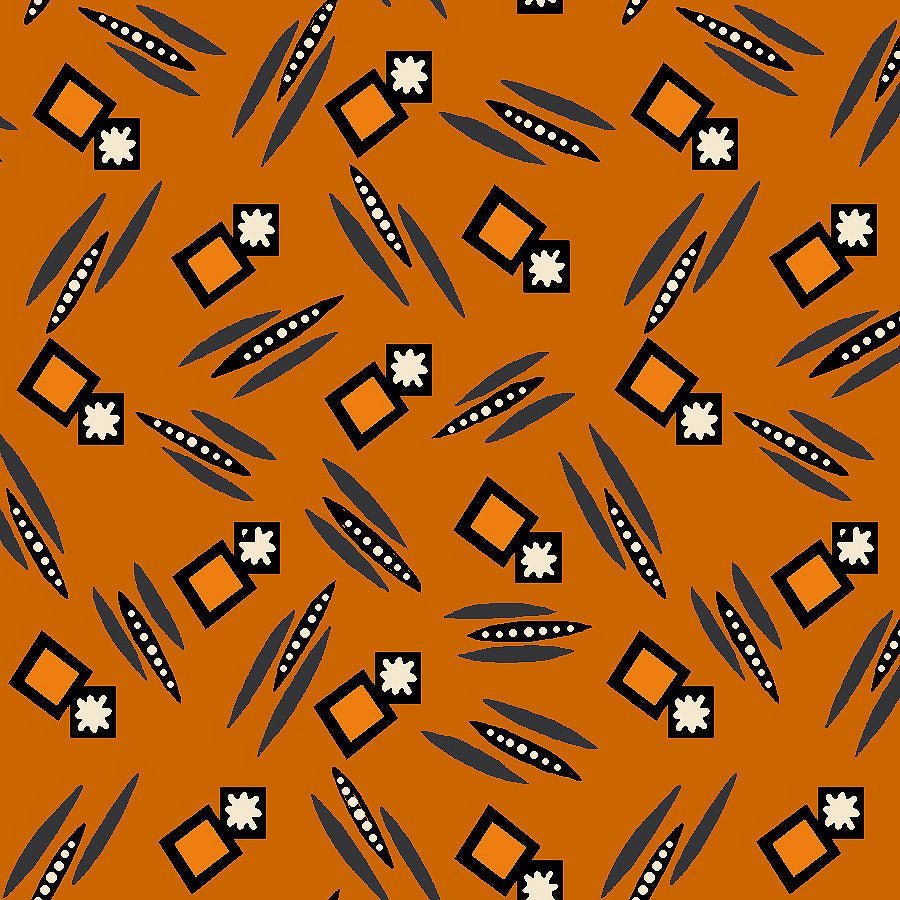 Mr. Moon Squares & Stars Orange - Henry Glass from Fort Worth Fabric Studio