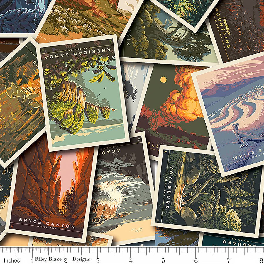 National Parks Postcards Toss Multi - Riley Blake from Fort Worth Fabric Studio