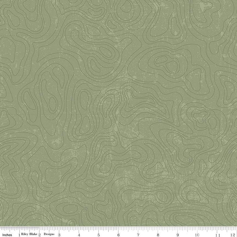 National Parks Topographic Green - Riley Blake from Fort Worth Fabric Studio