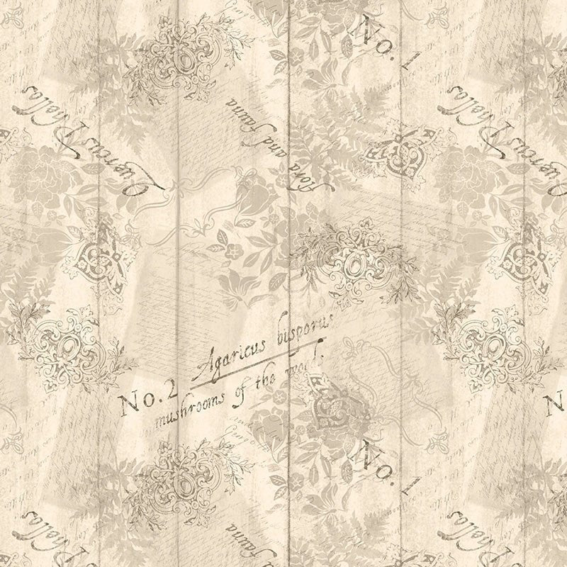 Nature's Serenade Ephemera Tan - White Owl Textiles from Fort Worth Fabric Studio