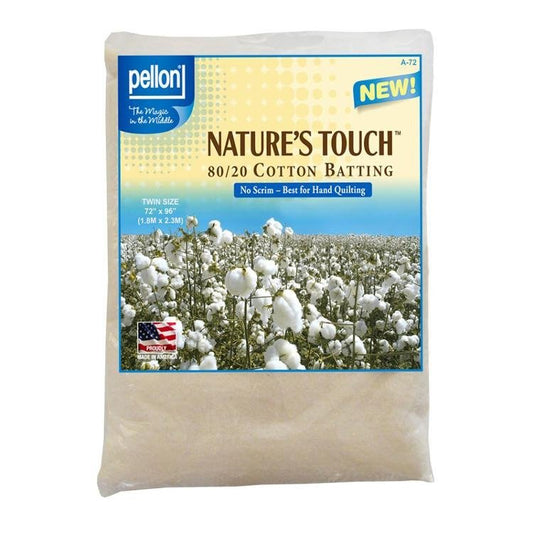 Nature's Touch 80/20 Cotton/Polyester Batting TWIN Size 72 X 96 by Pellon - Pellon from Fort Worth Fabric Studio