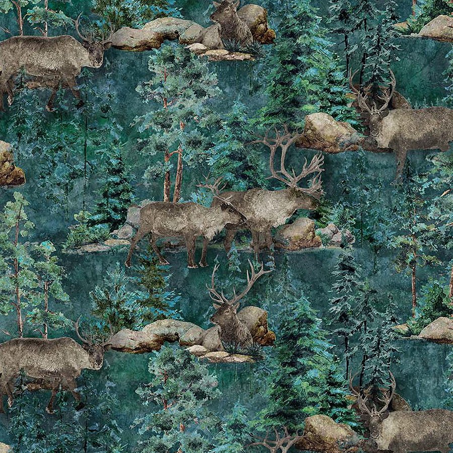 Northcott Migration Caribou Dark Teal Multi 1 Yard Cut - Northcott from Fort Worth Fabric Studio
