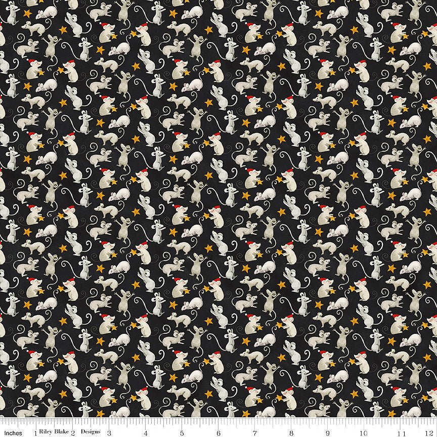 Northern Christmas Mice Black - Riley Blake from Fort Worth Fabric Studio