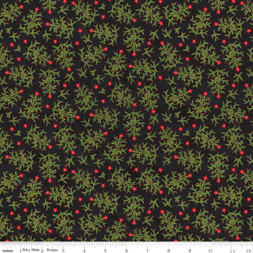 Northern Christmas Whimsical Trees Black - Riley Blake from Fort Worth Fabric Studio