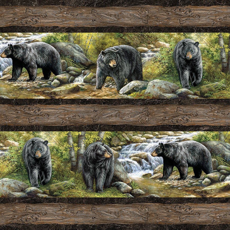 Northwoods Bear Stripe Brown Multi - Northcott from Fort Worth Fabric Studio
