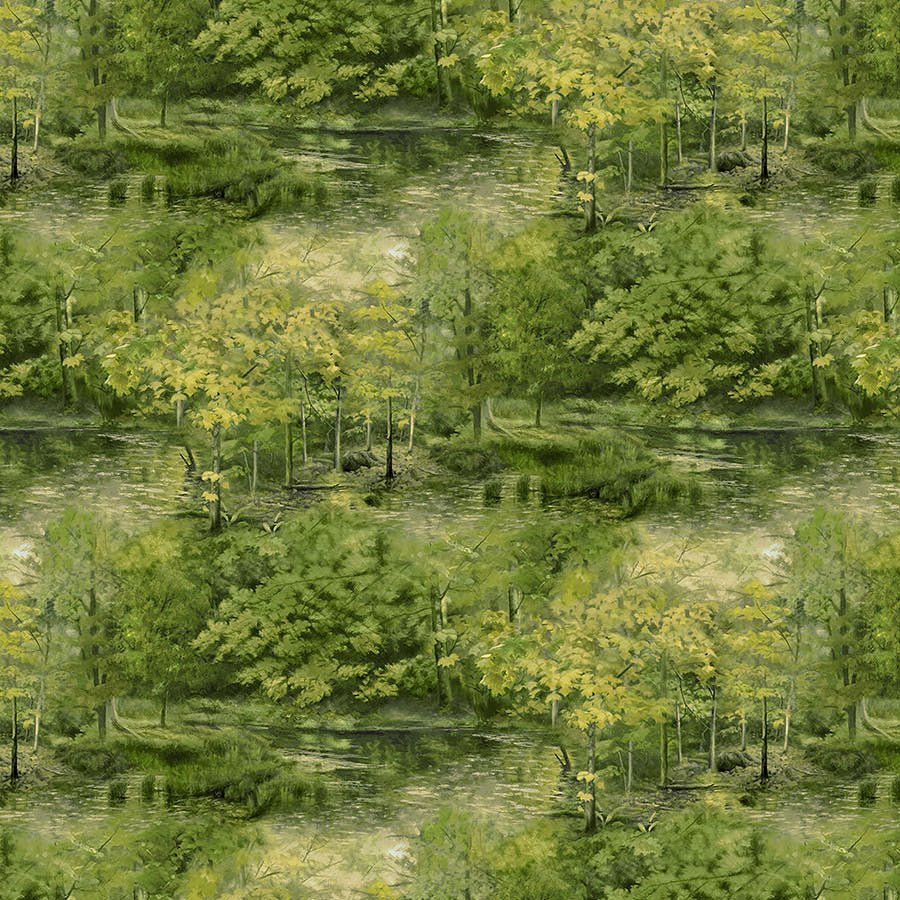 Northwoods Deciduous Trees Light Green - Northcott from Fort Worth Fabric Studio