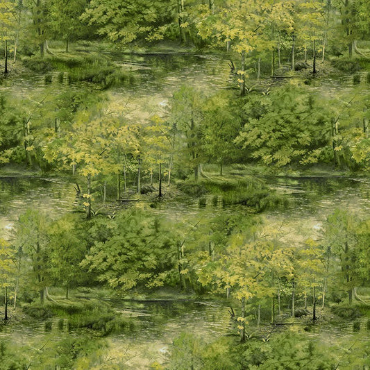 Northwoods Deciduous Trees Light Green - Northcott from Fort Worth Fabric Studio