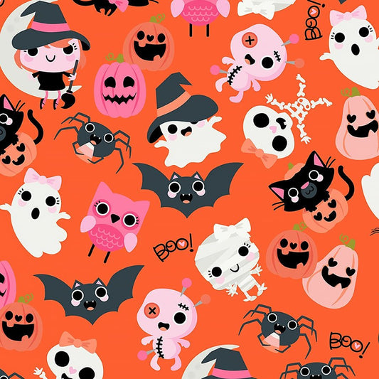 Not Scary Boos with Bows Orange - Poppie Cotton from Fort Worth Fabric Studio