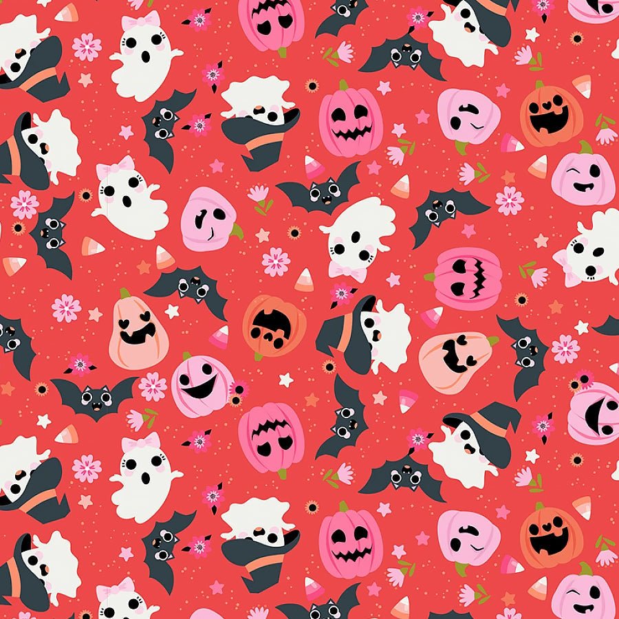 Not Scary Going Batty Orange - Poppie Cotton from Fort Worth Fabric Studio