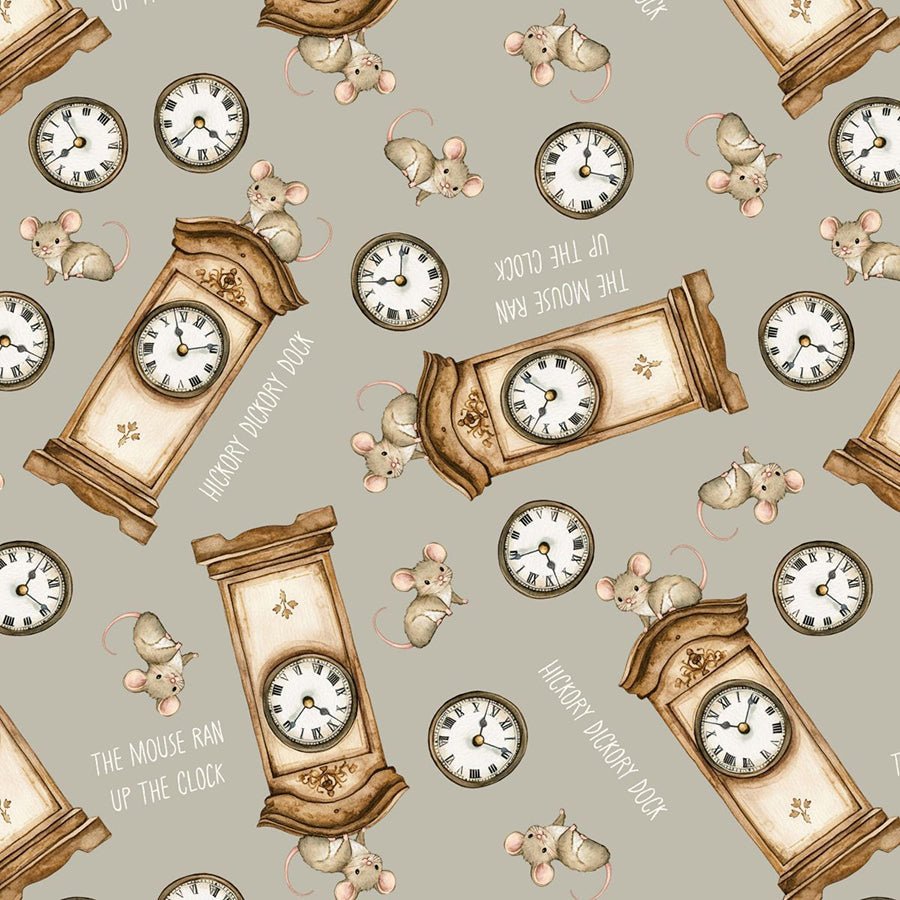 Nursery Rhyme Time Hickory Dickory Light Gray - Blank Quilting from Fort Worth Fabric Studio