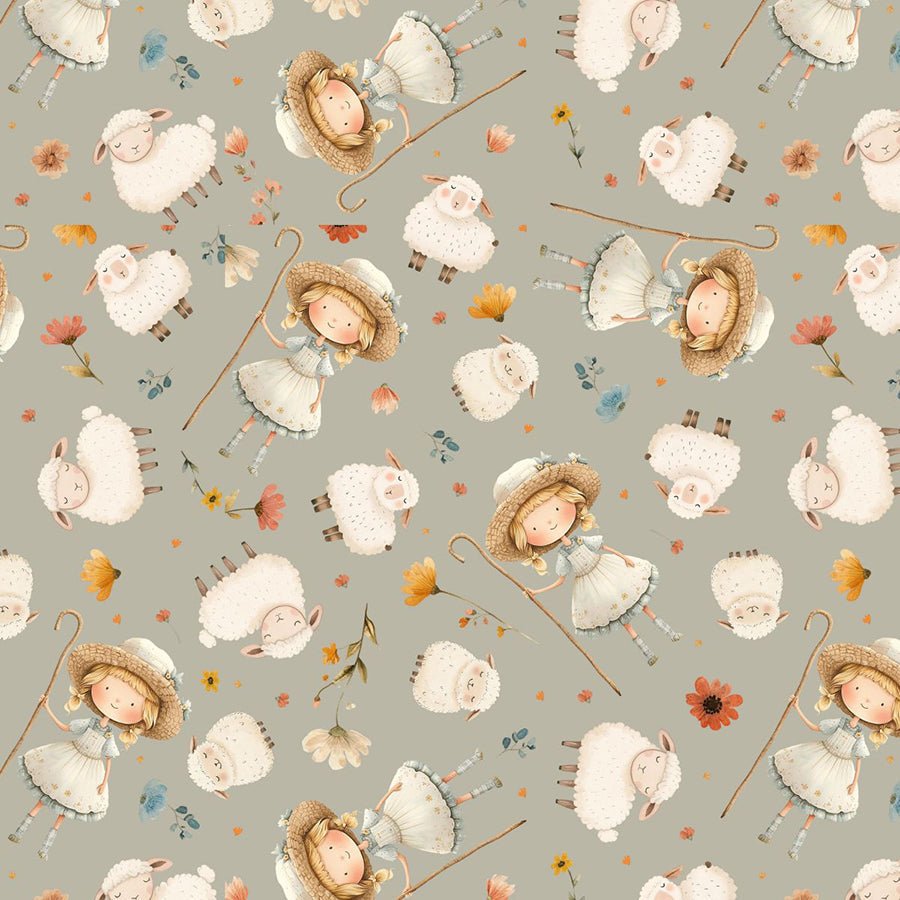 Nursery Rhyme Time Little Bo Beep Light Gray - Blank Quilting from Fort Worth Fabric Studio