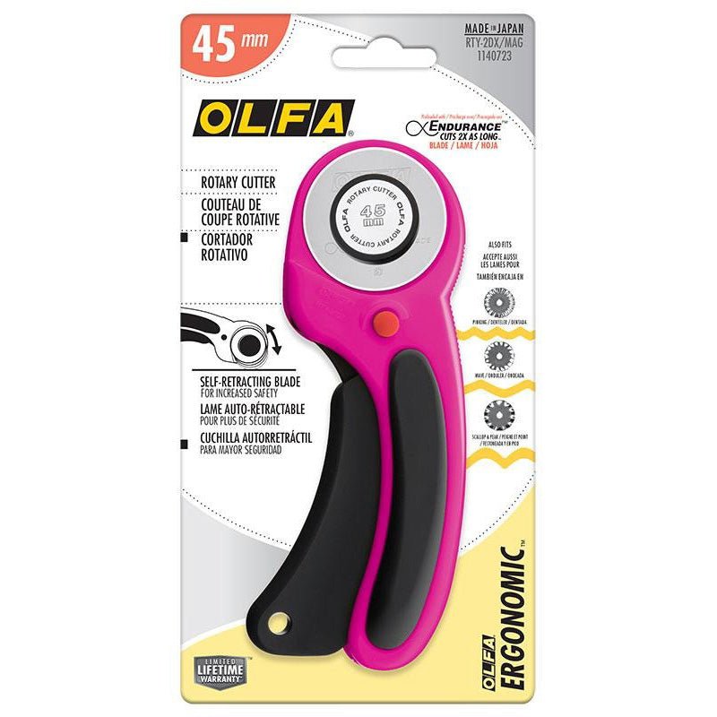 Olfa Ergonomic 45MM Rotary Cutter in Magenta - Olfa from Fort Worth Fabric Studio