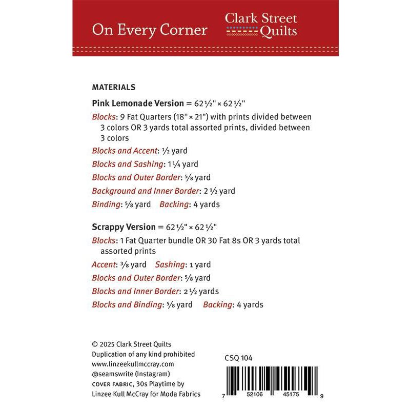 On Every Corner Quilt Pattern by Clark Street Quilts - Clark Street Quilts from Fort Worth Fabric Studio