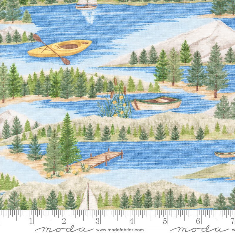 On Lake Time Lake Scene Sky Blue - Moda from Fort Worth Fabric Studio