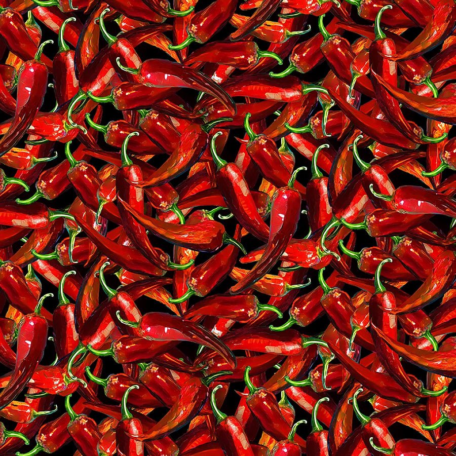 Painted Cactus Chili Pepper Chili - Timeless Treasures from Fort Worth Fabric Studio