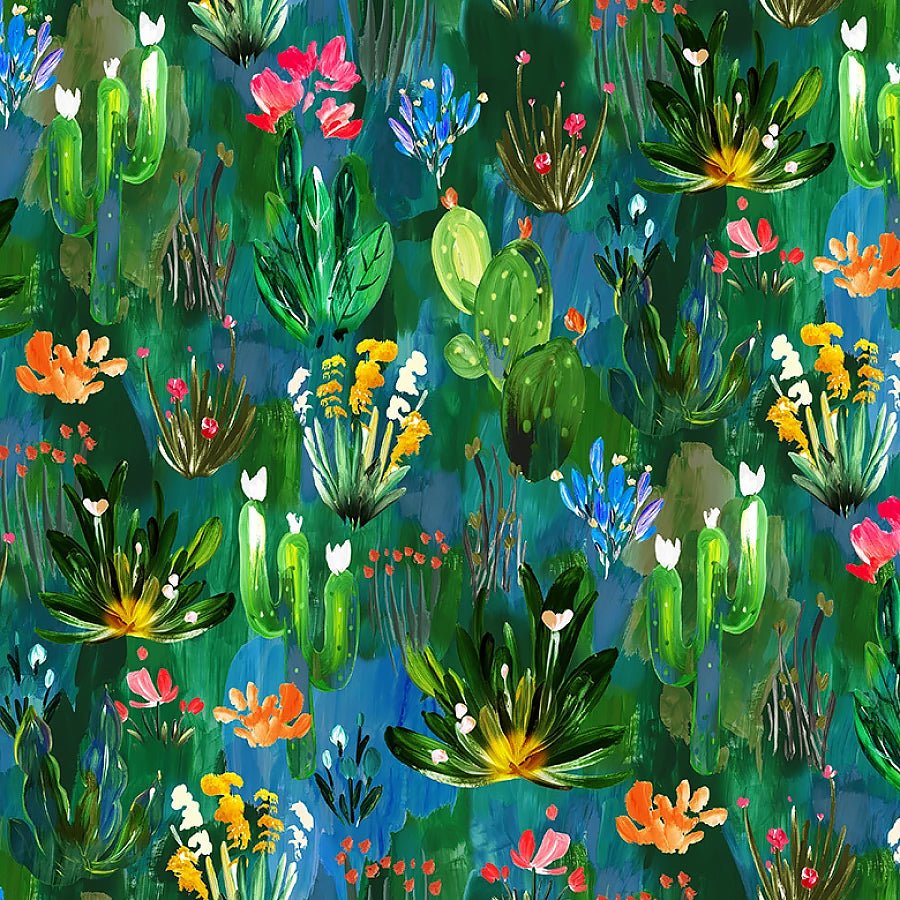 Painted Cactus Garden Green - Timeless Treasures from Fort Worth Fabric Studio