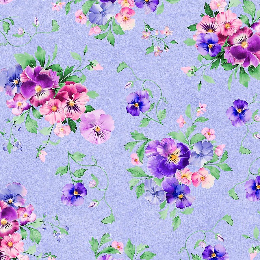 Pansy Fields Bouquets Purple - Wilmington Prints from Fort Worth Fabric Studio