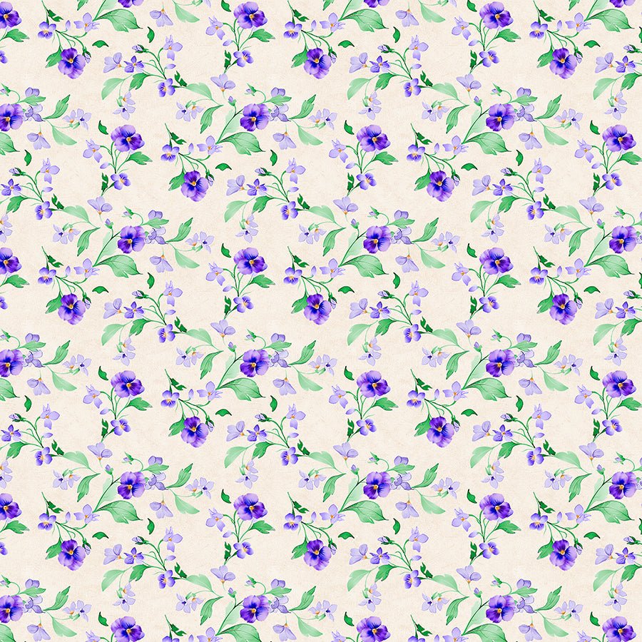 Pansy Fields Trailing Florals Cream - Wilmington Prints from Fort Worth Fabric Studio