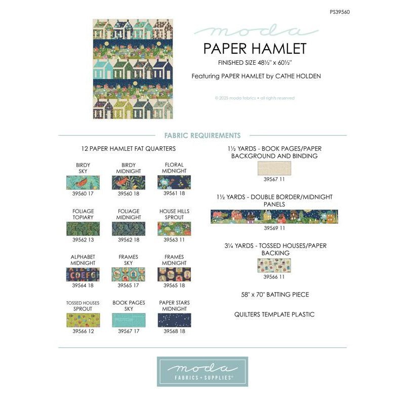 Paper Hamlet Project Sheet by Moda Fabrics - Moda from Fort Worth Fabric Studio