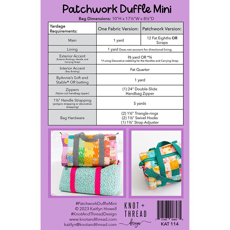 Patchwork Duffle Mini Pattern by Knot + Thread Design - Knot + Thread Design from Fort Worth Fabric Studio