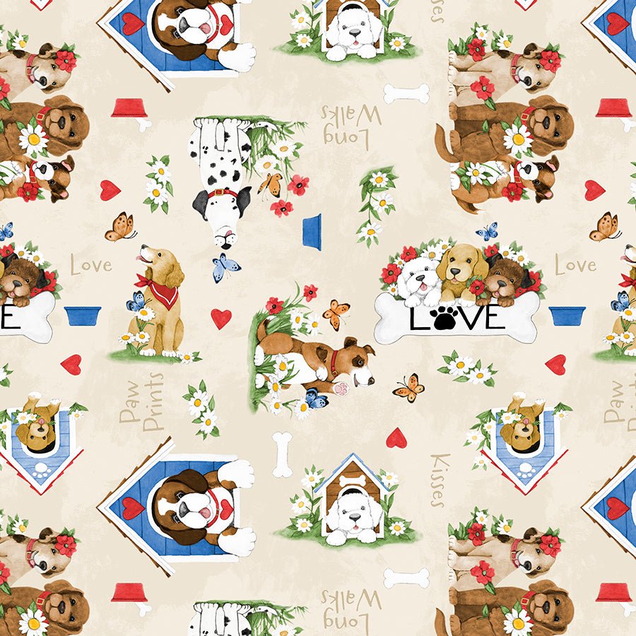 Paws at Play Puppies All Over Light Cream - Wilmington Prints from Fort Worth Fabric Studio