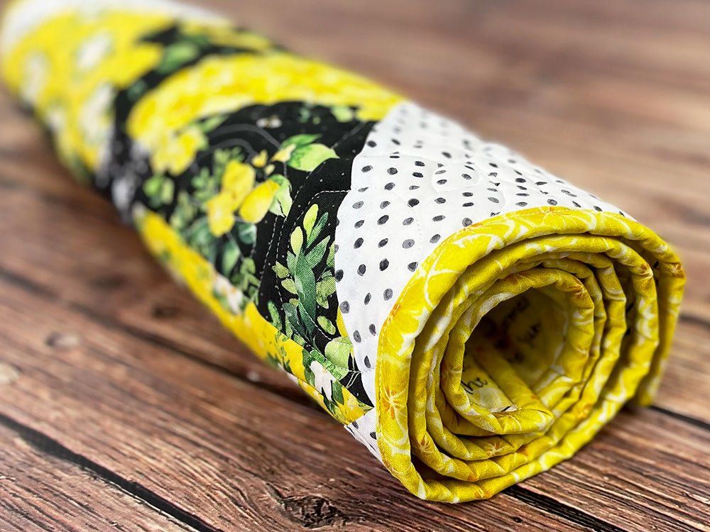 Pin - Tucked Pinwheel Table Runner Kit with Clothworks Lemon Zest - Fort Worth Fabric Studio from Fort Worth Fabric Studio
