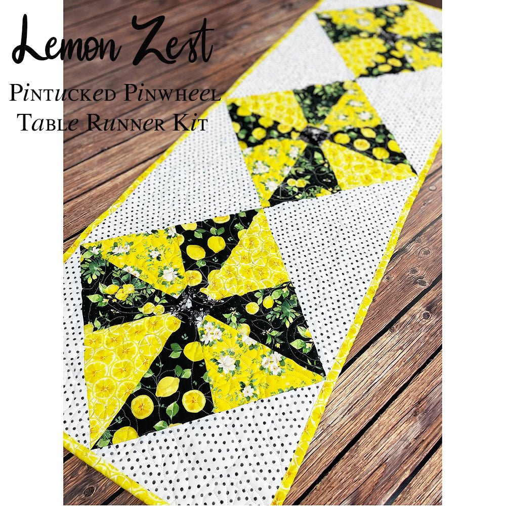 Pin - Tucked Pinwheel Table Runner Kit with Clothworks Lemon Zest - Fort Worth Fabric Studio from Fort Worth Fabric Studio