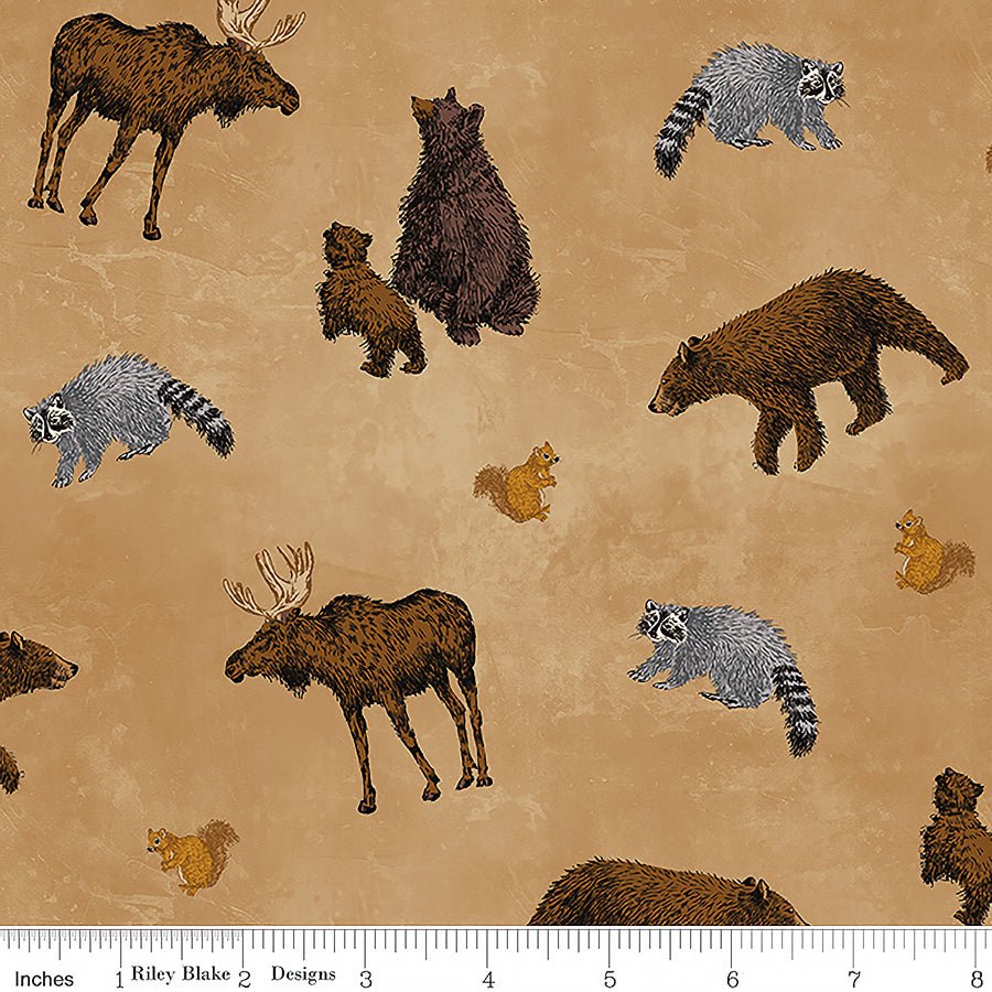 Pine Grove Animal Toss Tan - Riley Blake from Fort Worth Fabric Studio