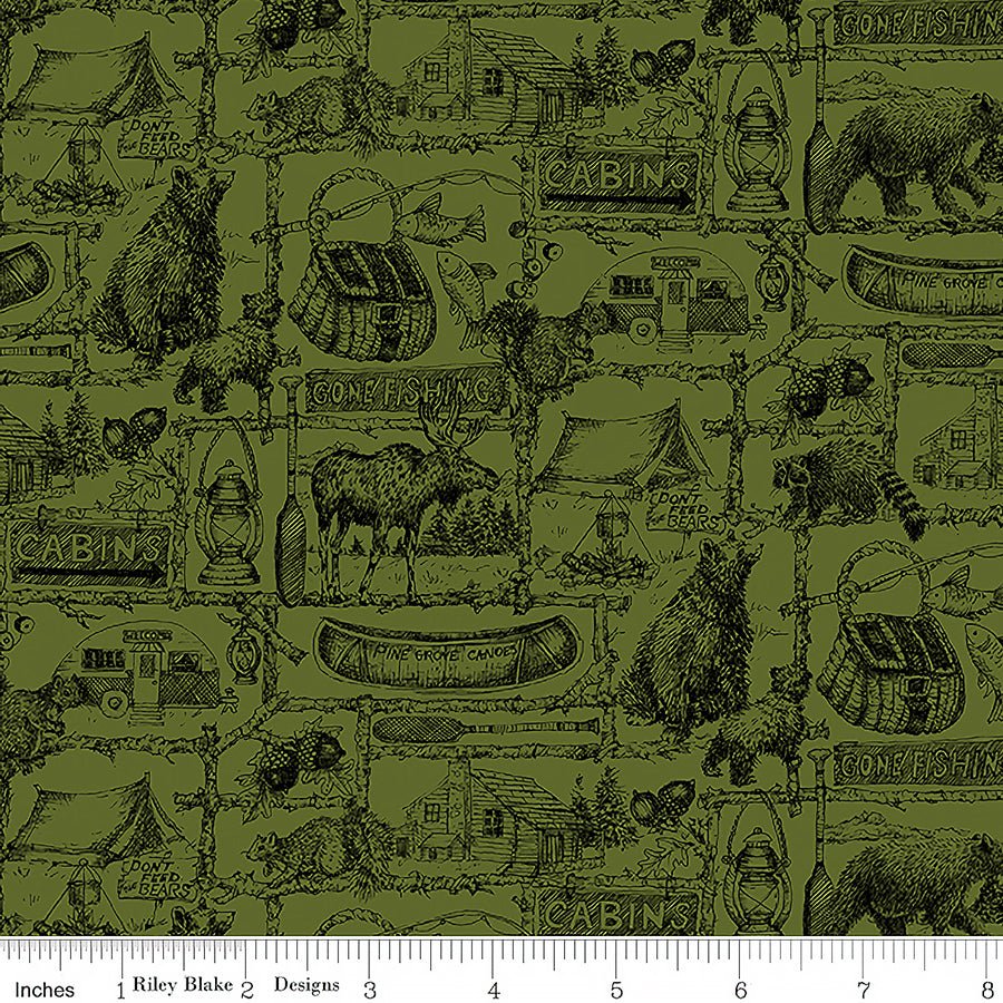 Pine Grove Outlines Green - Riley Blake from Fort Worth Fabric Studio