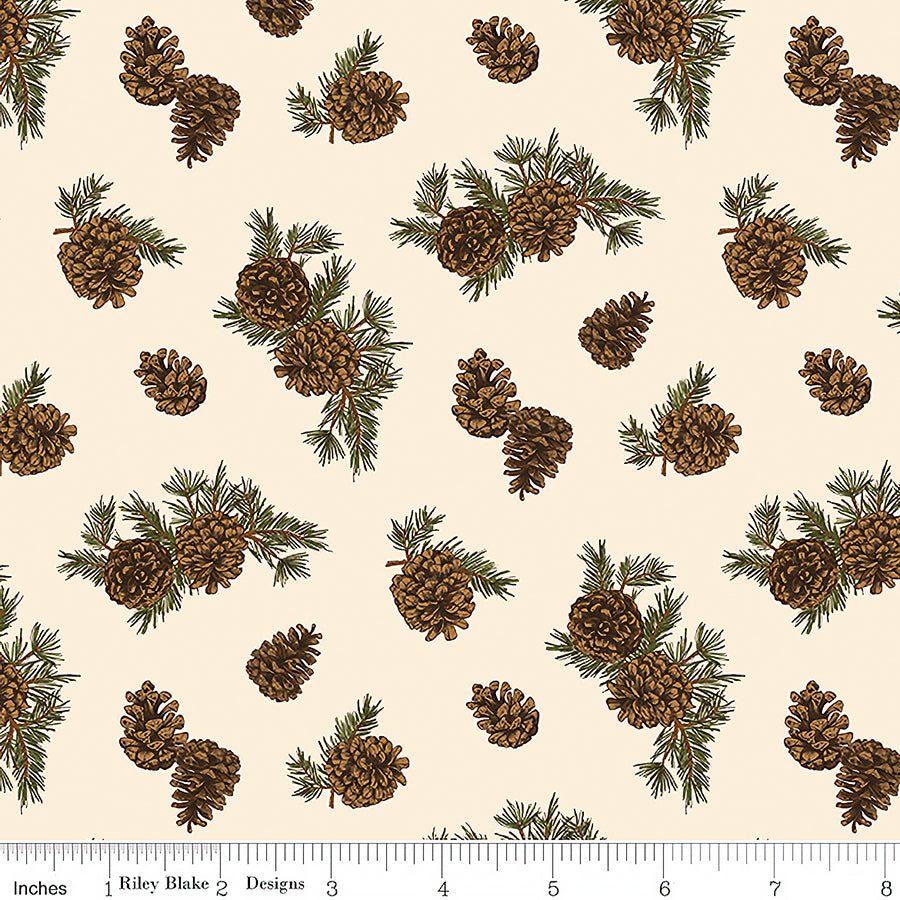 Pine Grove Pinecones Putty - Riley Blake from Fort Worth Fabric Studio