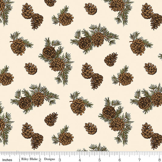 Pine Grove Pinecones Putty - Riley Blake from Fort Worth Fabric Studio