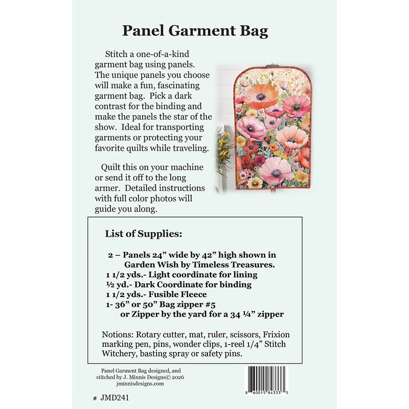 Playing with Panels Garment Bag Pattern by J. Minnis Designs - J. Minnis Designs from Fort Worth Fabric Studio